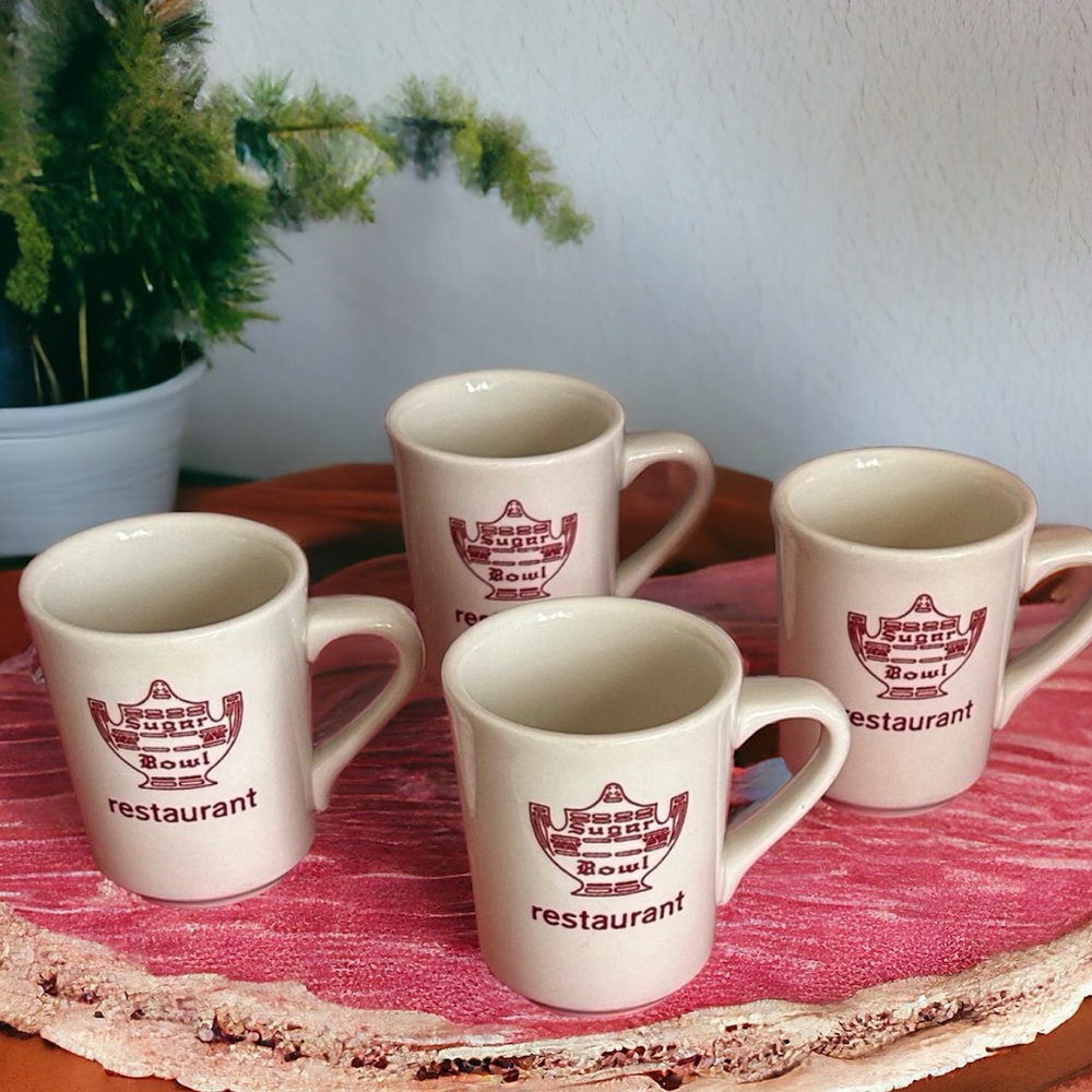 Set Of 4 Vintage Homer Laughlin China Sugar Bowl Restaurant Mugs